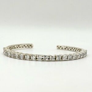 Silpada Retired B2094 Princess Cut CZ Sterling Silver Flexible Cuff Bracelet